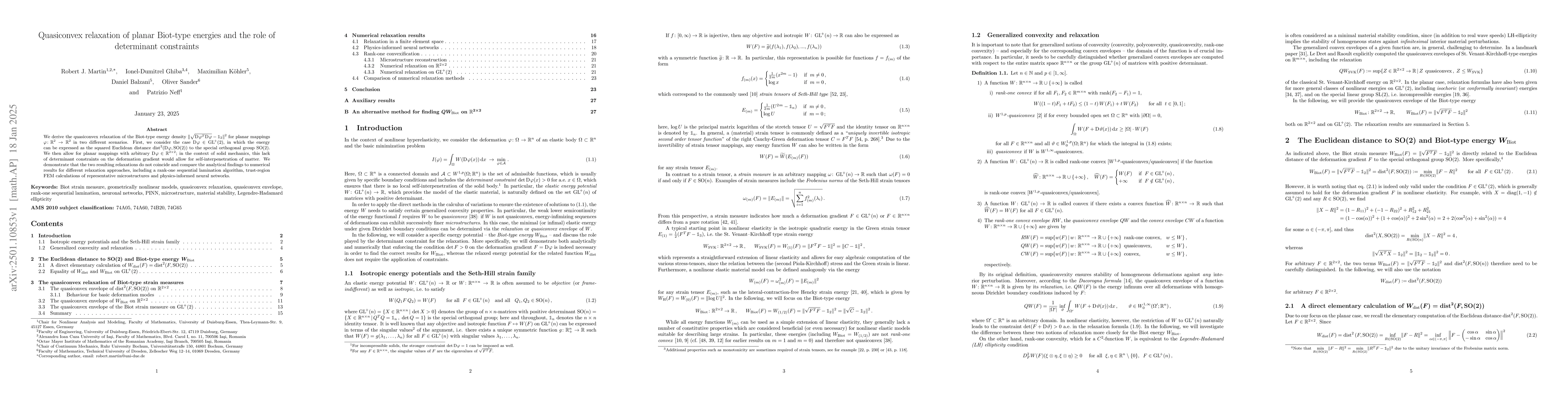 Thumbnail for Quasiconvex relaxation of planar Biot-type energies and the role of
  determinant constraints