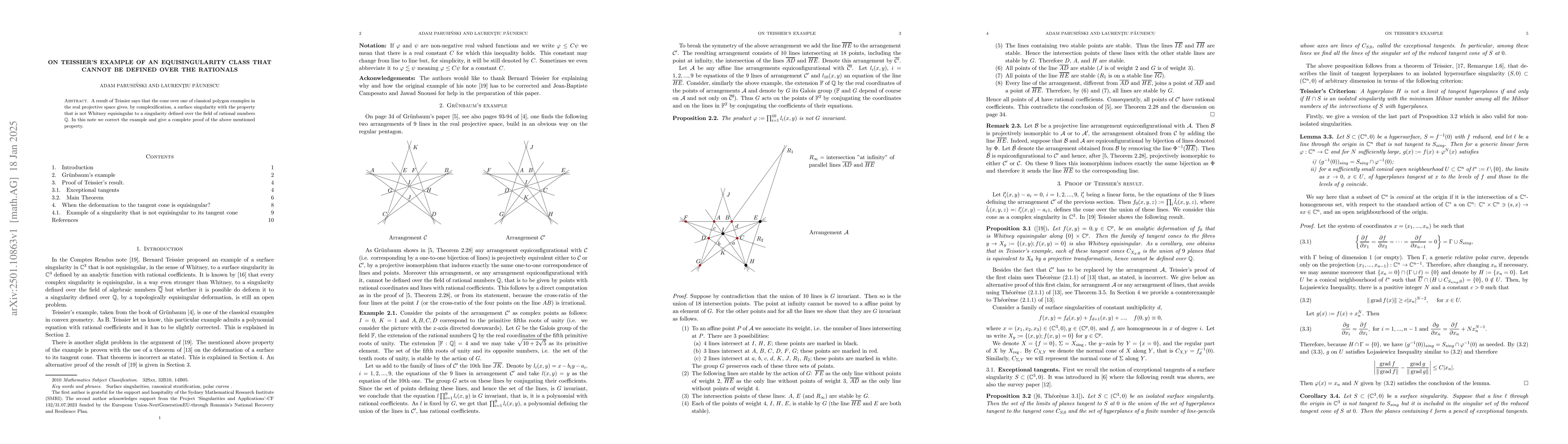 Thumbnail for On Teissier's example of an equisingularity class that cannot be defined
  over the rationals