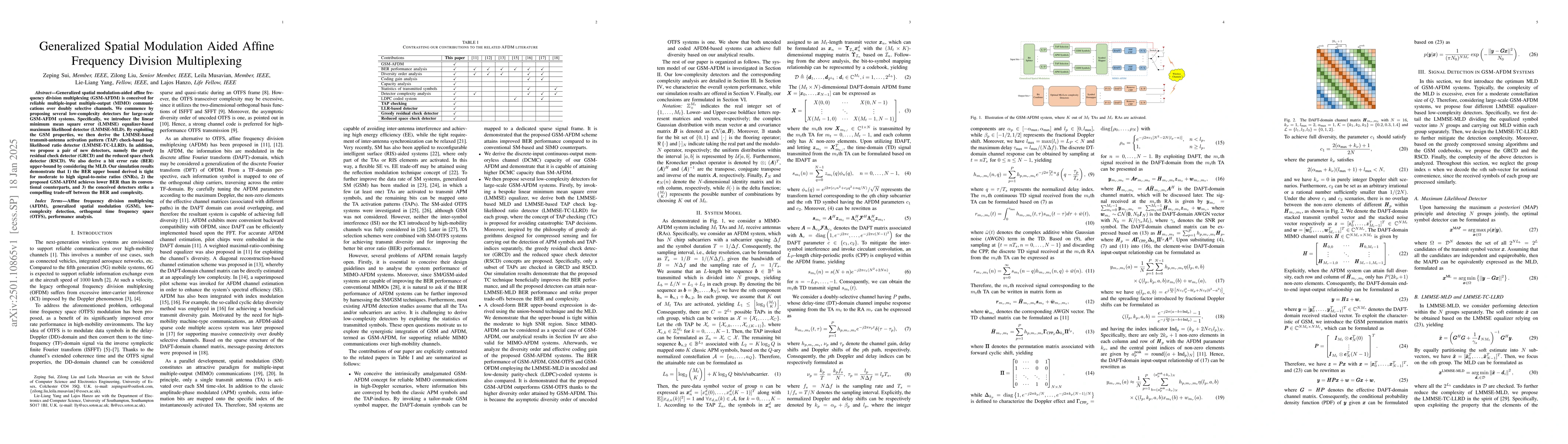 Thumbnail for Generalized Spatial Modulation Aided Affine Frequency Division
  Multiplexing