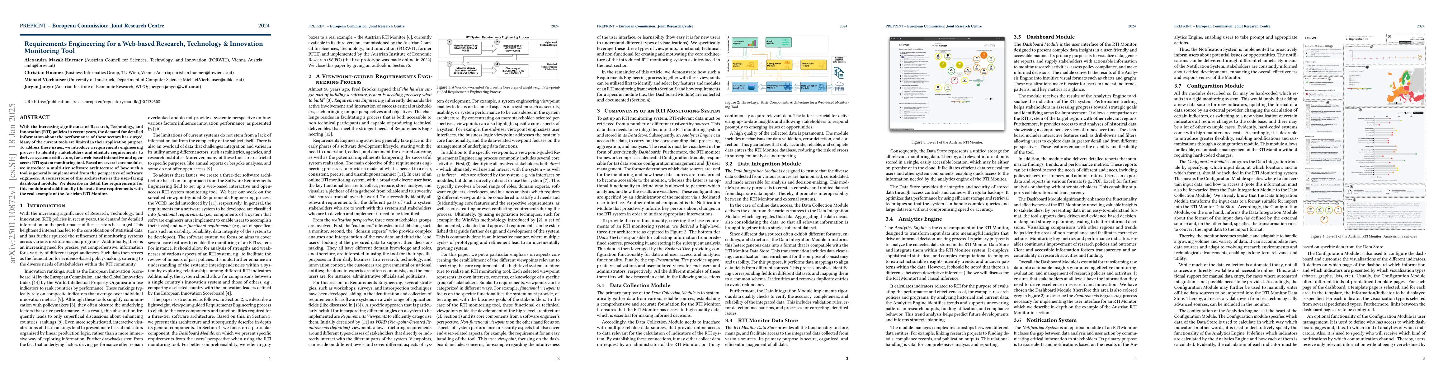 Thumbnail for Requirements Engineering for a Web-based Research, Technology &
  Innovation Monitoring Tool