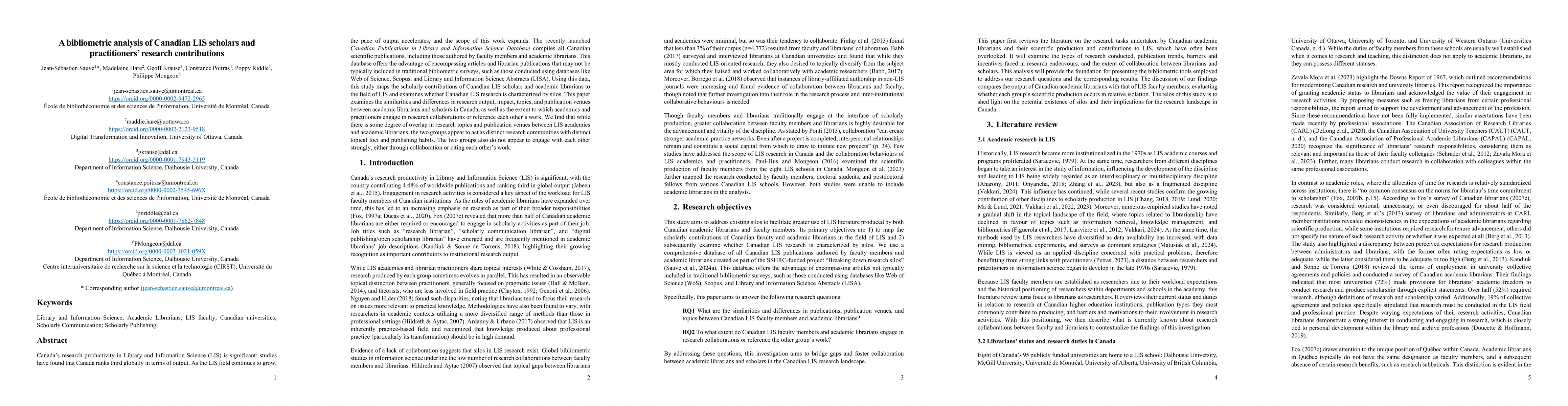 Thumbnail for A bibliometric analysis of Canadian LIS scholars and practitioners'
  research contributions