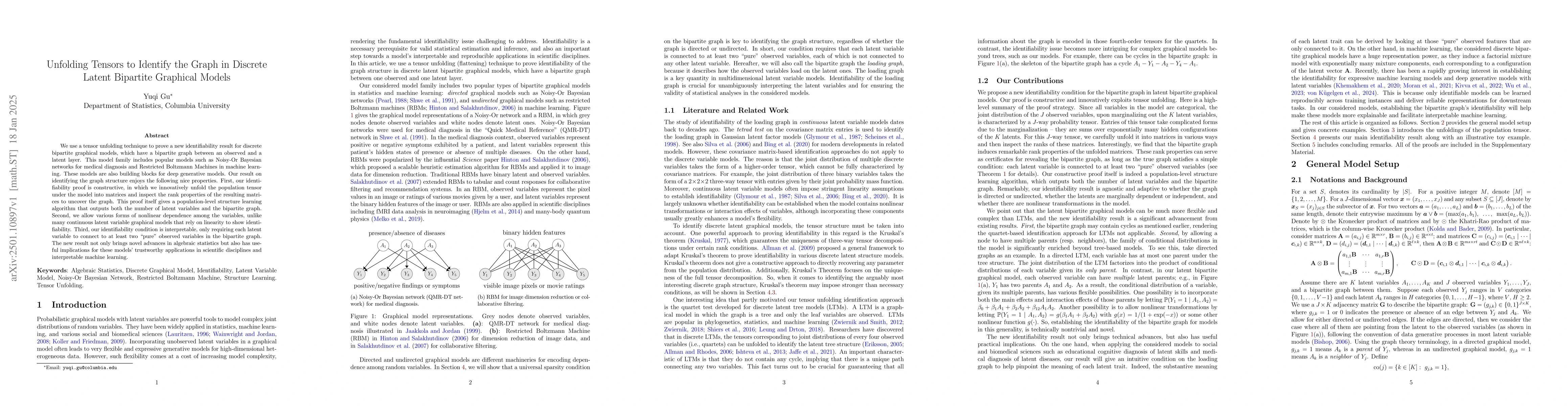 Thumbnail for Unfolding Tensors to Identify the Graph in Discrete Latent Bipartite
  Graphical Models