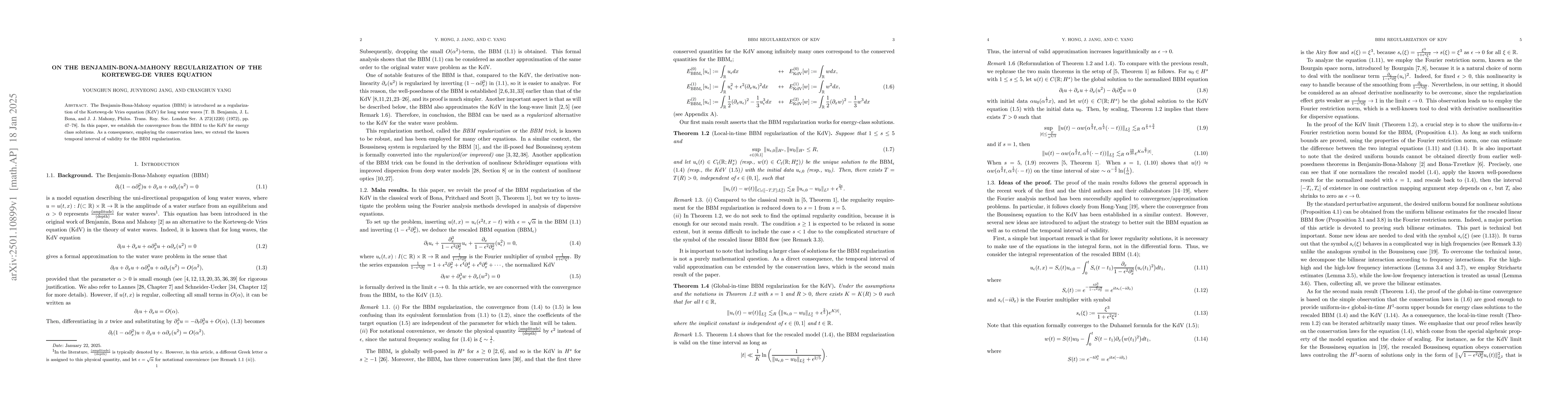 Thumbnail for On the Benjamin-Bona-Mahony regularization of the Korteweg-de Vries
  equation