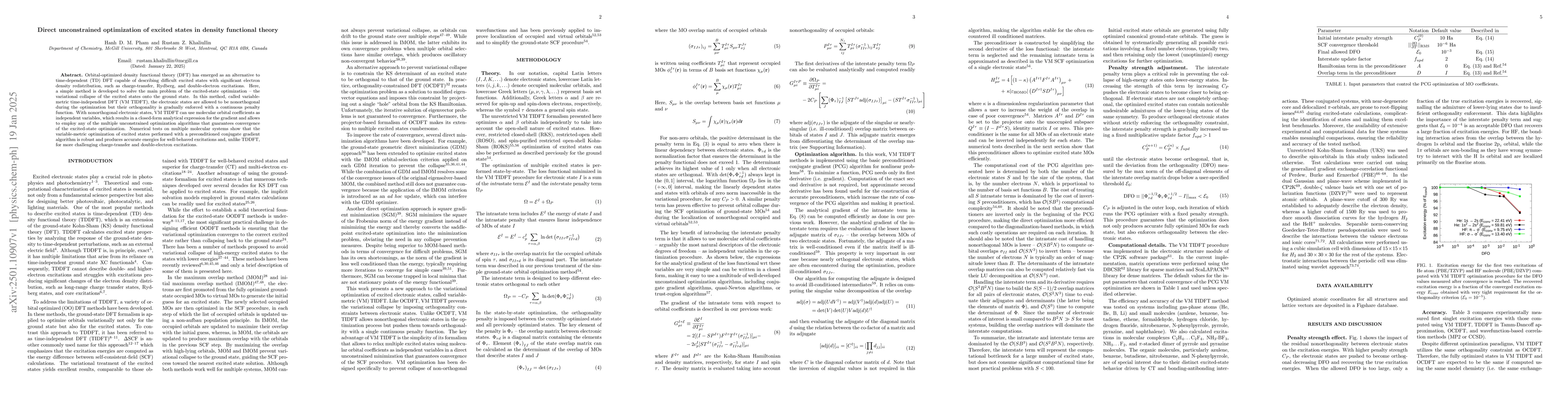 Thumbnail for Direct unconstrained optimization of excited states in density
  functional theory