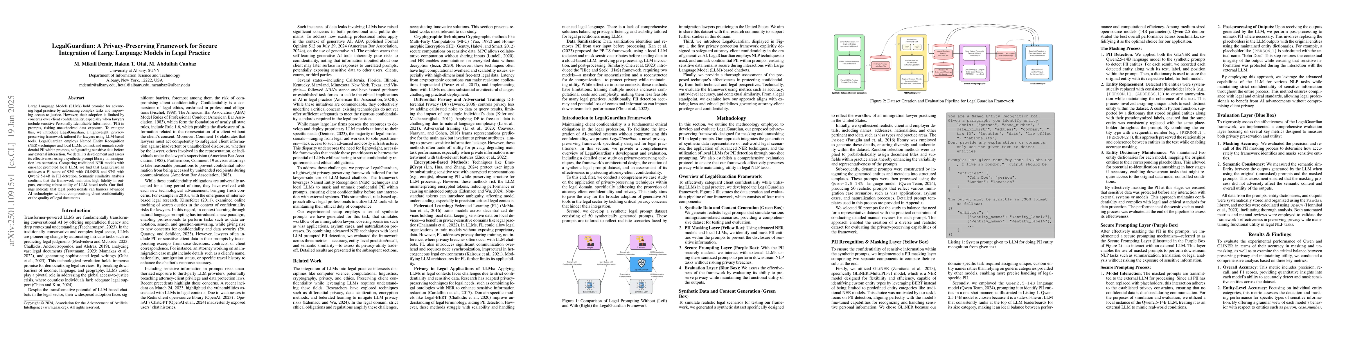 Thumbnail for LegalGuardian: A Privacy-Preserving Framework for Secure Integration of
  Large Language Models in Legal Practice