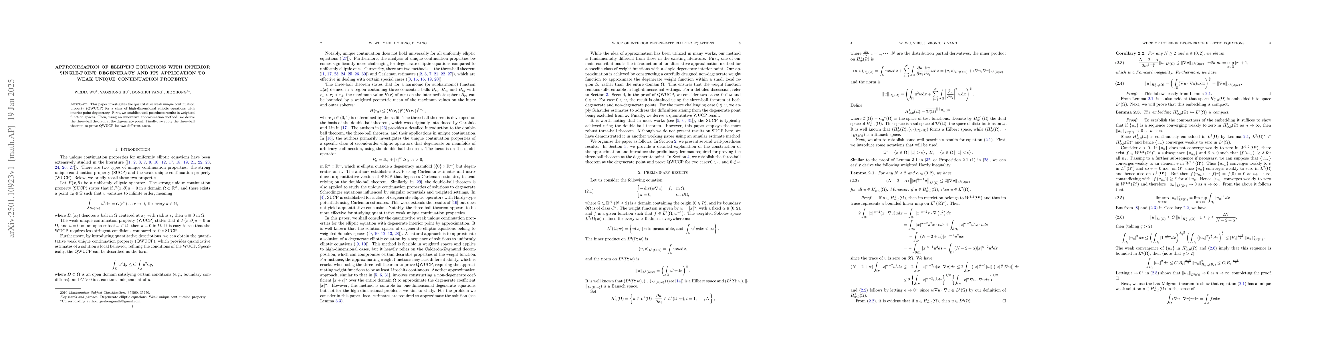 Thumbnail for Approximation of Elliptic Equations with Interior Single-Point
  Degeneracy and Its Application to Weak Unique Continuation Property