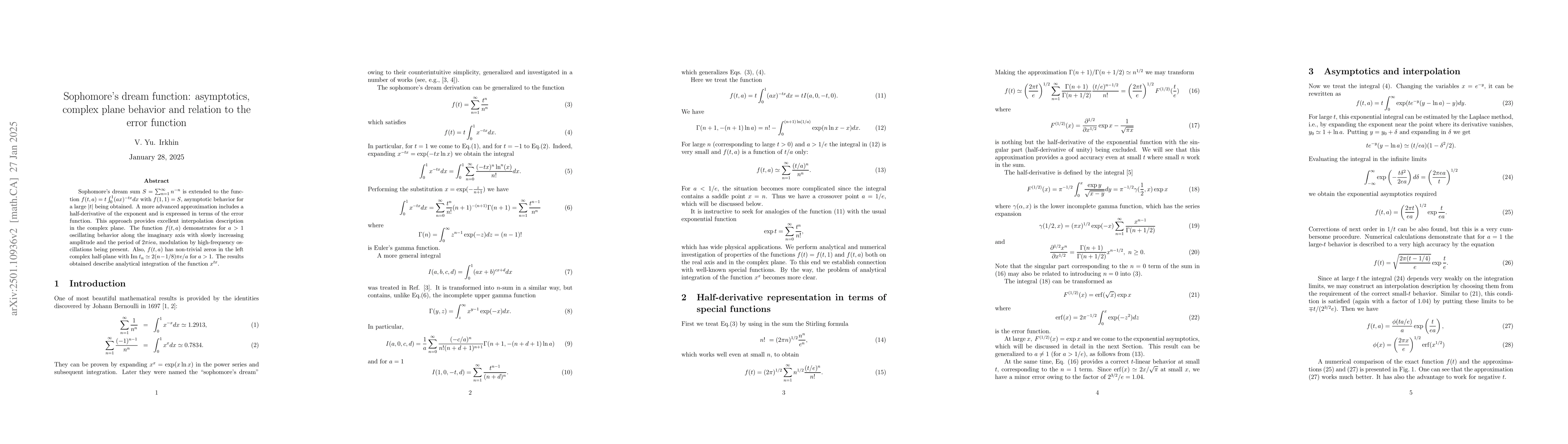 Thumbnail for Sophomore's dream function: asymptotics, complex plane behavior and
  relation to the error function