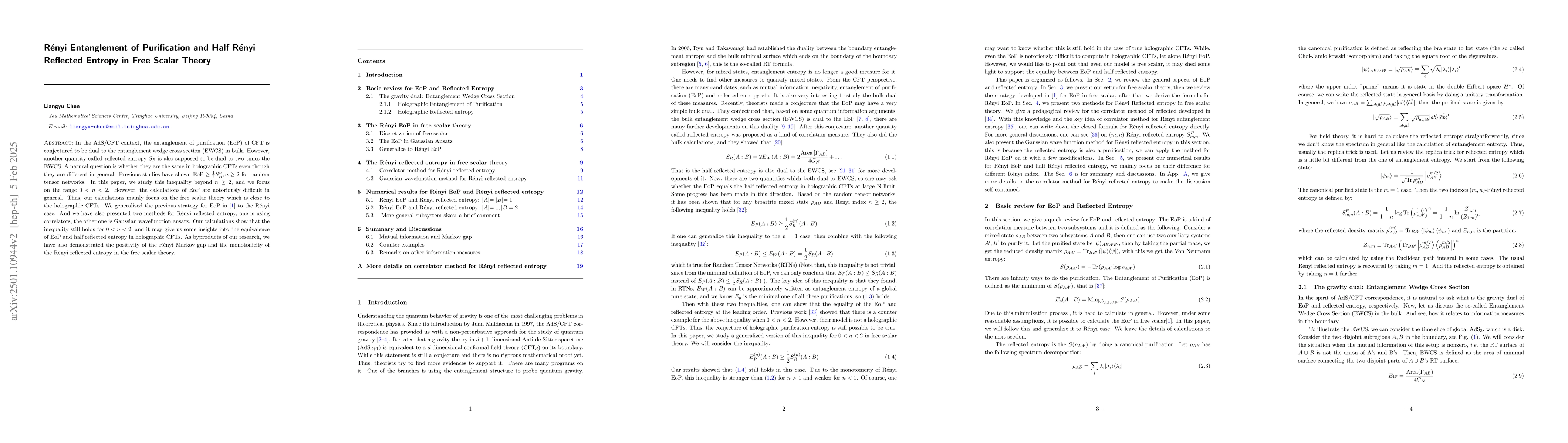 Thumbnail for Rényi Entanglement of Purification and Half Rényi Reflected Entropy
  in Free Scalar Theory