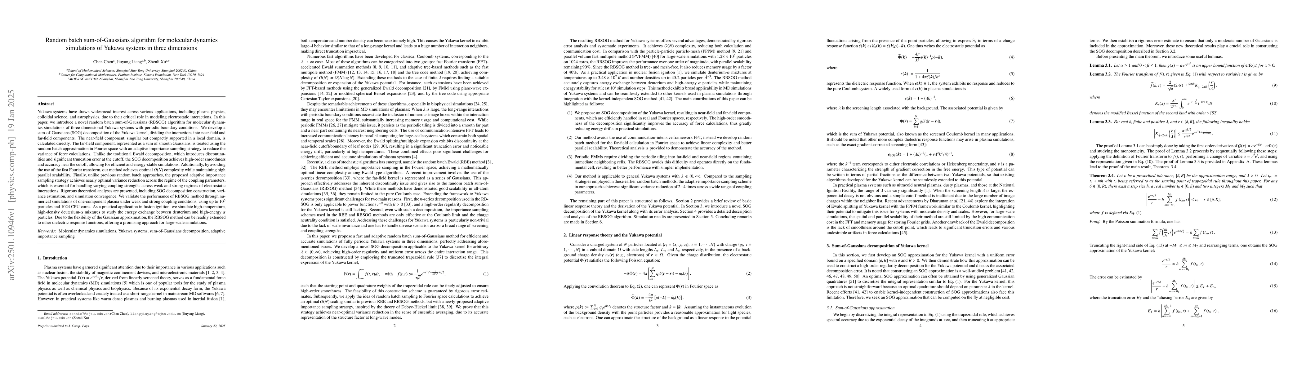 Thumbnail for Random batch sum-of-Gaussians algorithm for molecular dynamics
  simulations of Yukawa systems in three dimensions