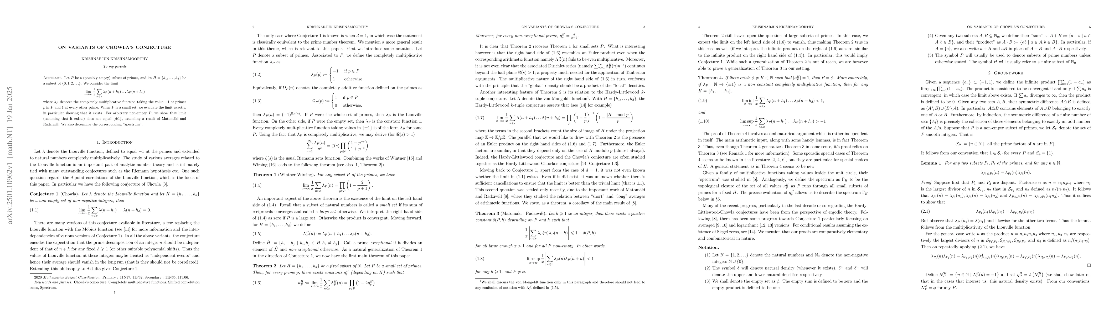 Thumbnail for On variants of Chowla's conjecture