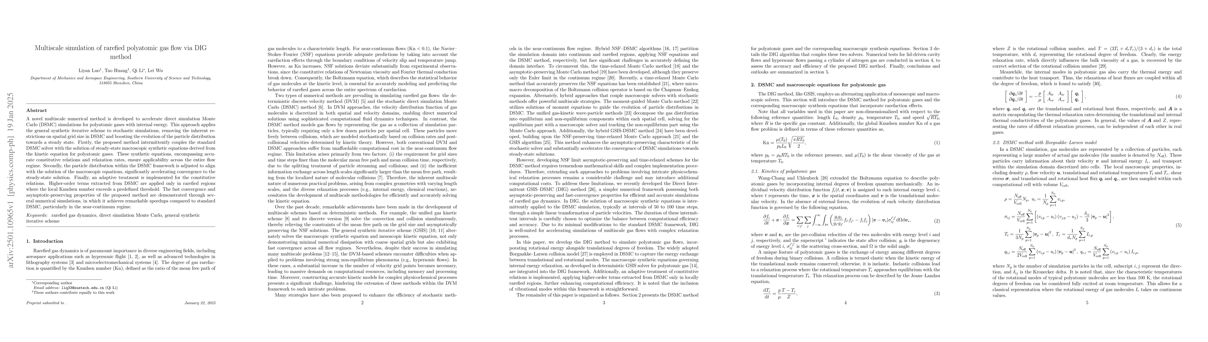 Thumbnail for Multiscale simulation of rarefied polyatomic gas flow via DIG method