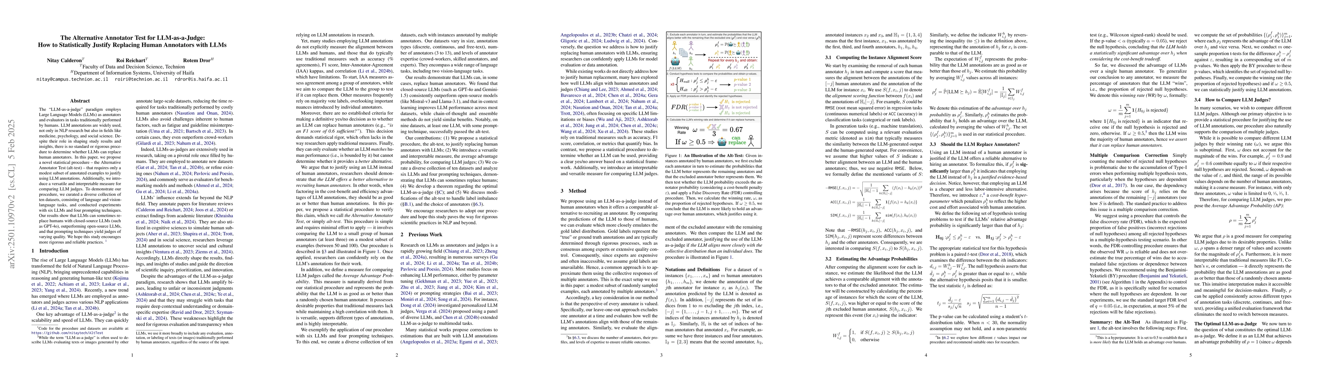 Thumbnail for The Alternative Annotator Test for LLM-as-a-Judge: How to Statistically
  Justify Replacing Human Annotators with LLMs