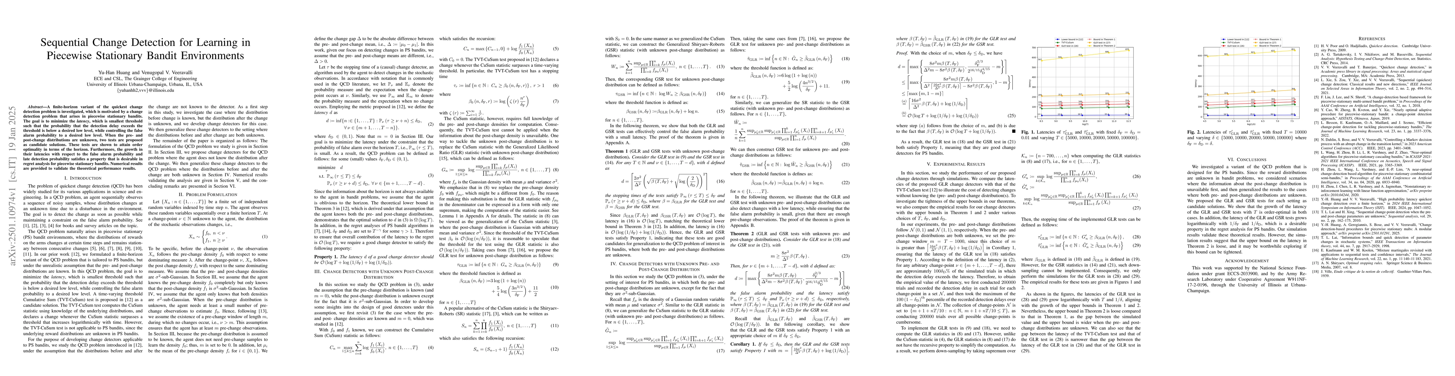 Thumbnail for Sequential Change Detection for Learning in Piecewise Stationary Bandit
  Environments