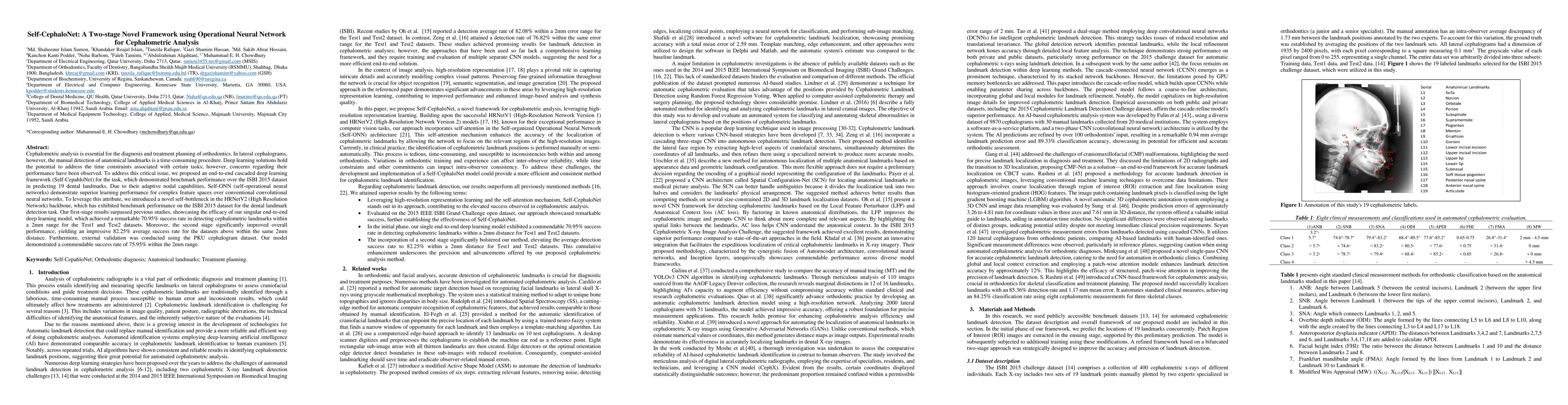 Thumbnail for Self-CephaloNet: A Two-stage Novel Framework using Operational Neural
  Network for Cephalometric Analysis