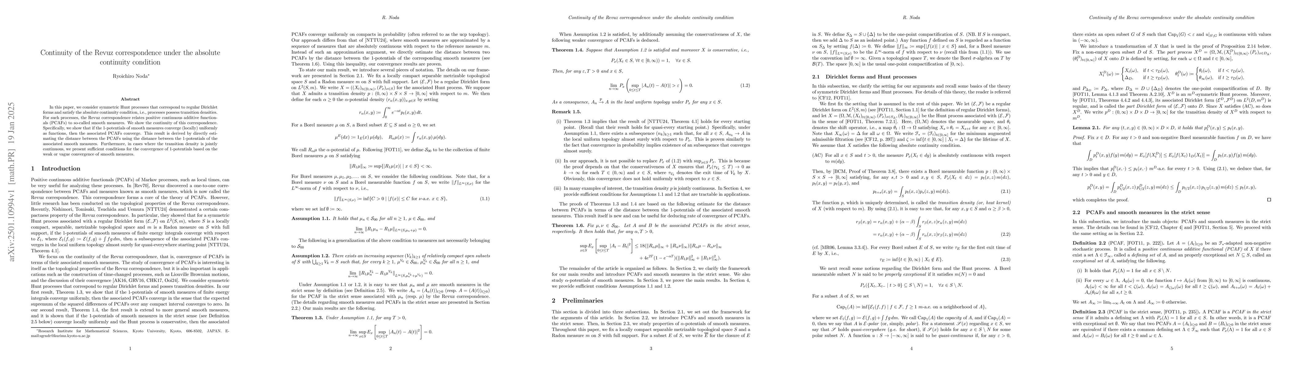 Thumbnail for Continuity of the Revuz correspondence under the absolute continuity
  condition