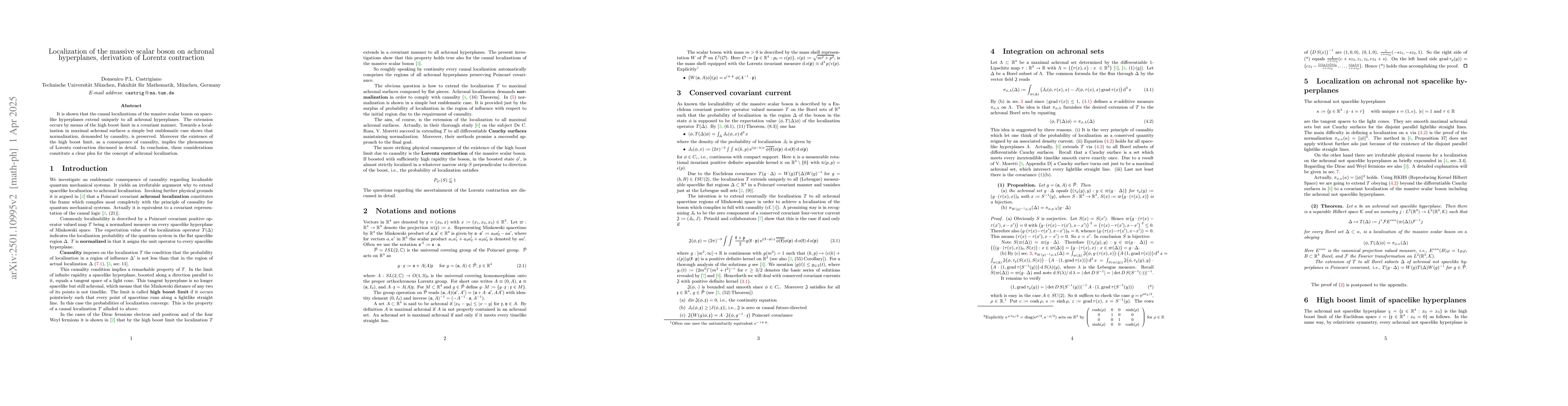 Thumbnail for Localization of the massive scalar boson on achronal hyperplanes,
  derivation of Lorentz contraction