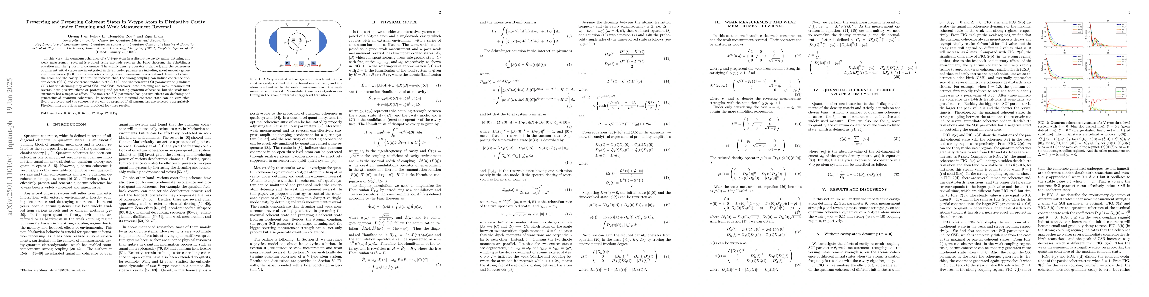 Thumbnail for Preserving and Preparing Coherent States in V-type Atom in Dissipative
  Cavity under Detuning and Weak Measurement Reversal