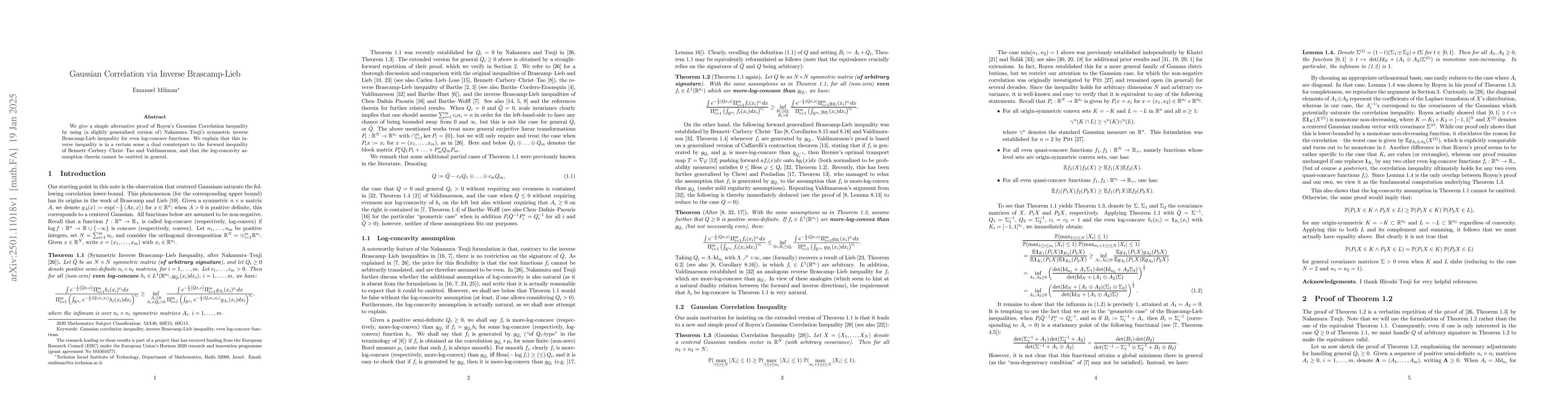 Thumbnail for Gaussian Correlation via Inverse Brascamp-Lieb