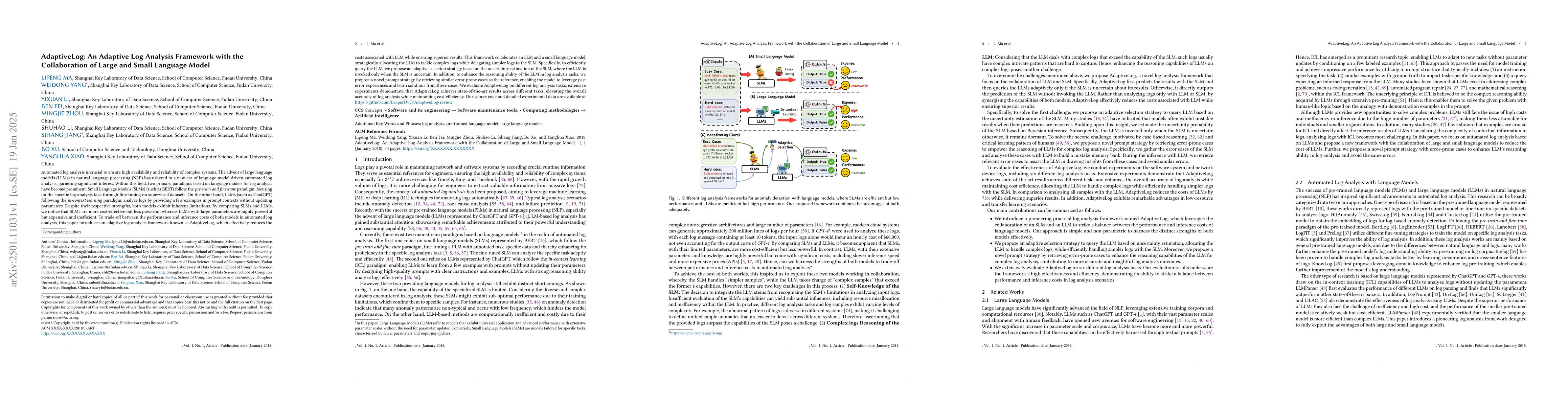 Thumbnail for AdaptiveLog: An Adaptive Log Analysis Framework with the Collaboration
  of Large and Small Language Model