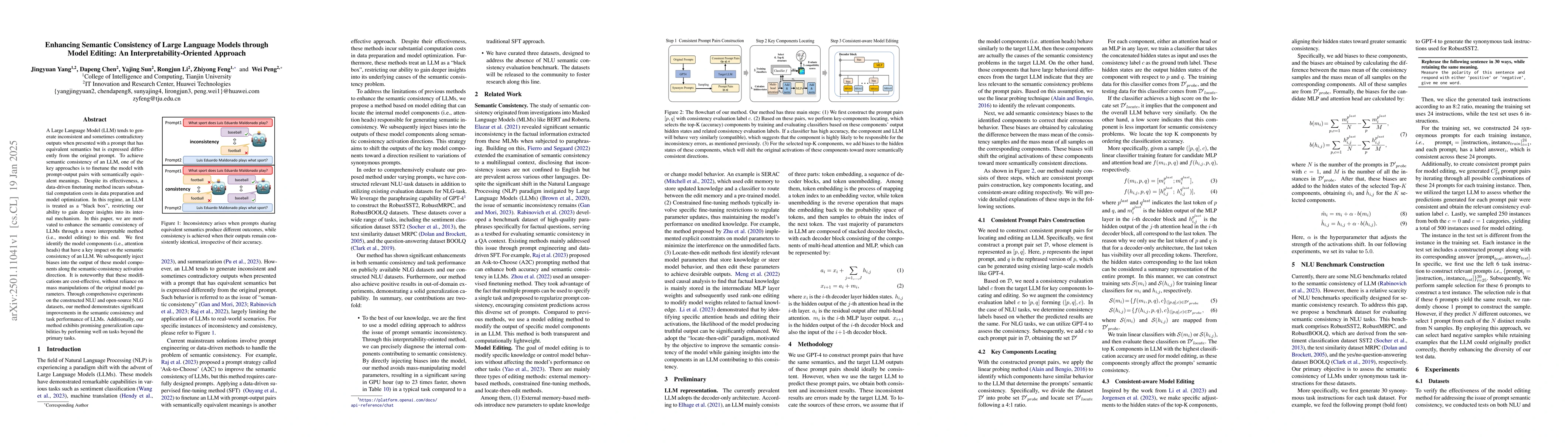 Thumbnail for Enhancing Semantic Consistency of Large Language Models through Model
  Editing: An Interpretability-Oriented Approach
