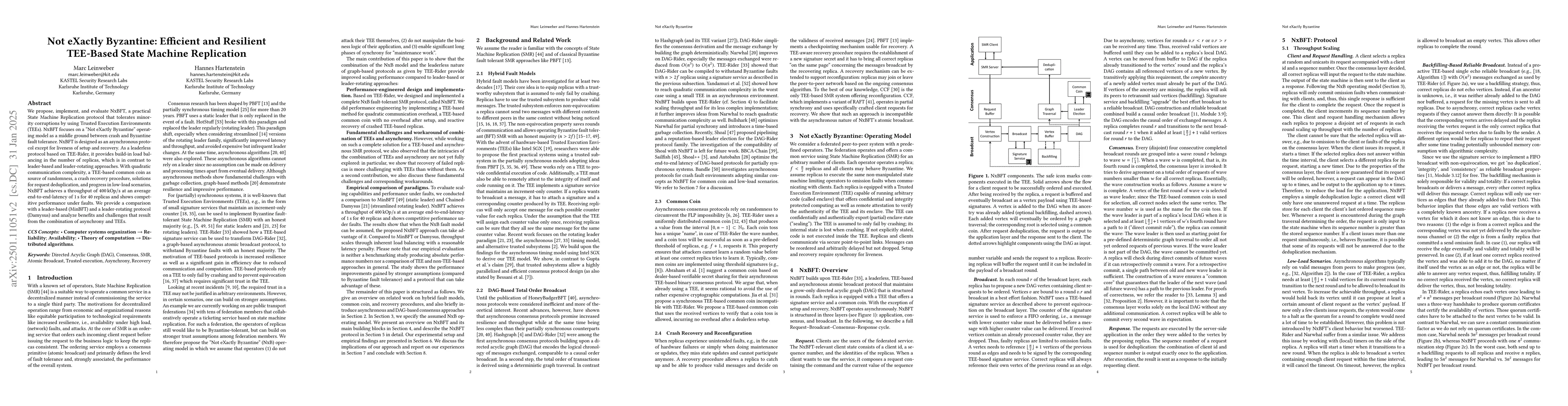 Thumbnail for Not eXactly Byzantine: Efficient and Resilient TEE-Based State Machine
  Replication