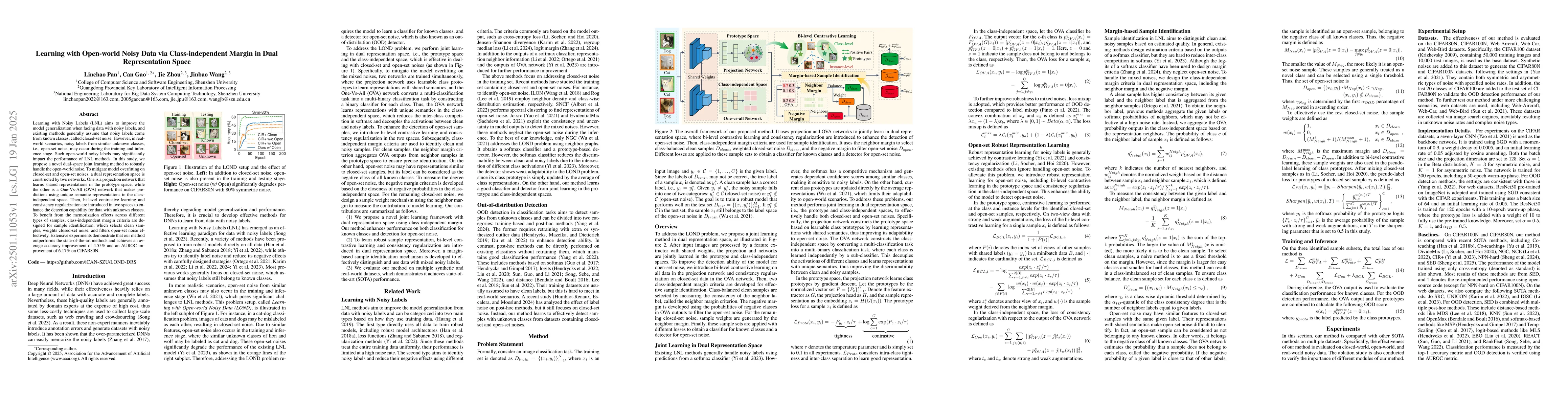 Thumbnail for Learning with Open-world Noisy Data via Class-independent Margin in Dual
  Representation Space