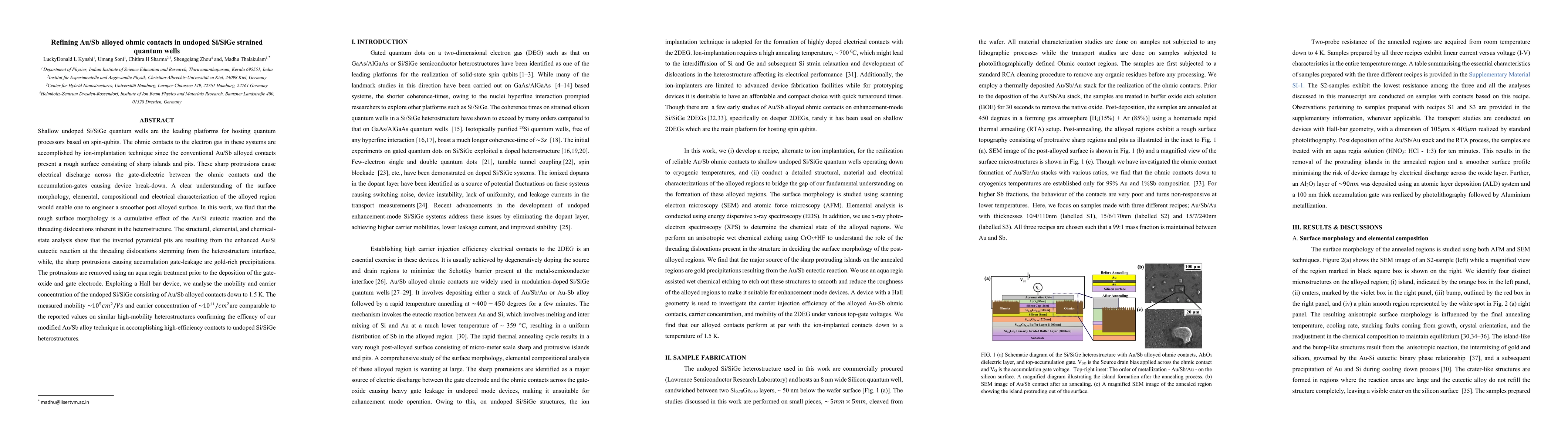 Thumbnail for Refining Au/Sb alloyed ohmic contacts in undoped Si/SiGe strained
  quantum wells