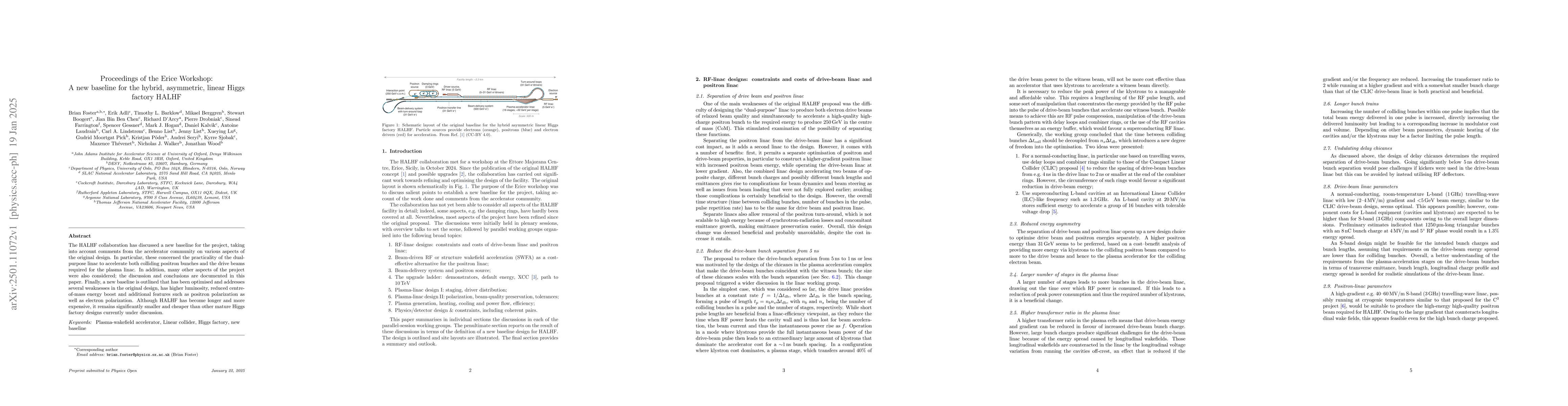 Thumbnail for Proceedings of the Erice Workshop: A new baseline for the hybrid,
  asymmetric, linear Higgs factory HALHF