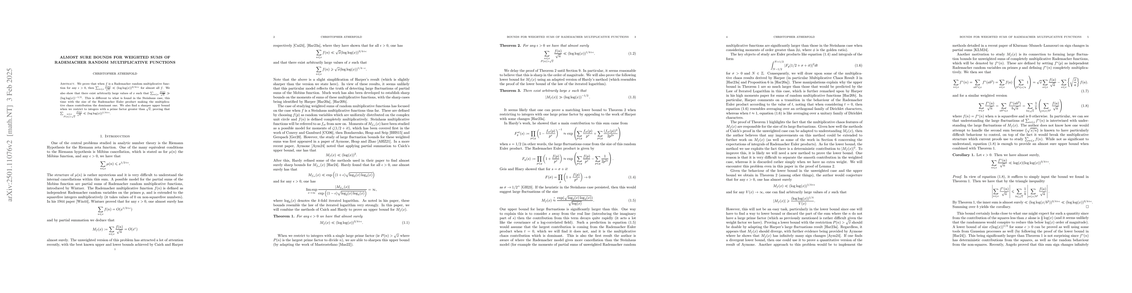 Thumbnail for Almost sure bounds for weighted sums of Rademacher random multiplicative
  functions