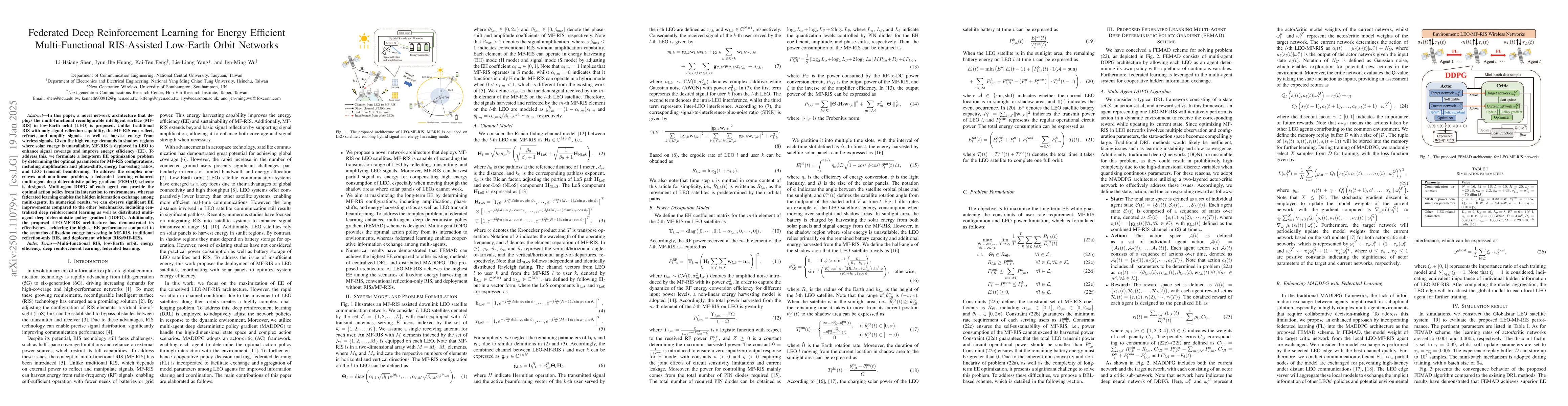Thumbnail for Federated Deep Reinforcement Learning for Energy Efficient
  Multi-Functional RIS-Assisted Low-Earth Orbit Networks