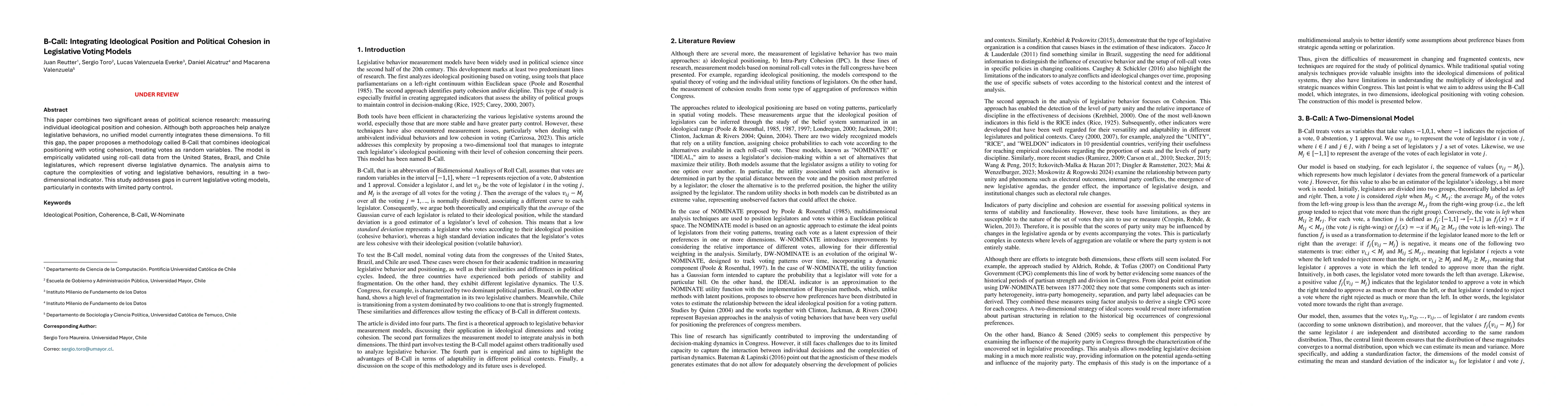 Thumbnail for B-Call: Integrating Ideological Position and Political Cohesion in
  Legislative Voting Models