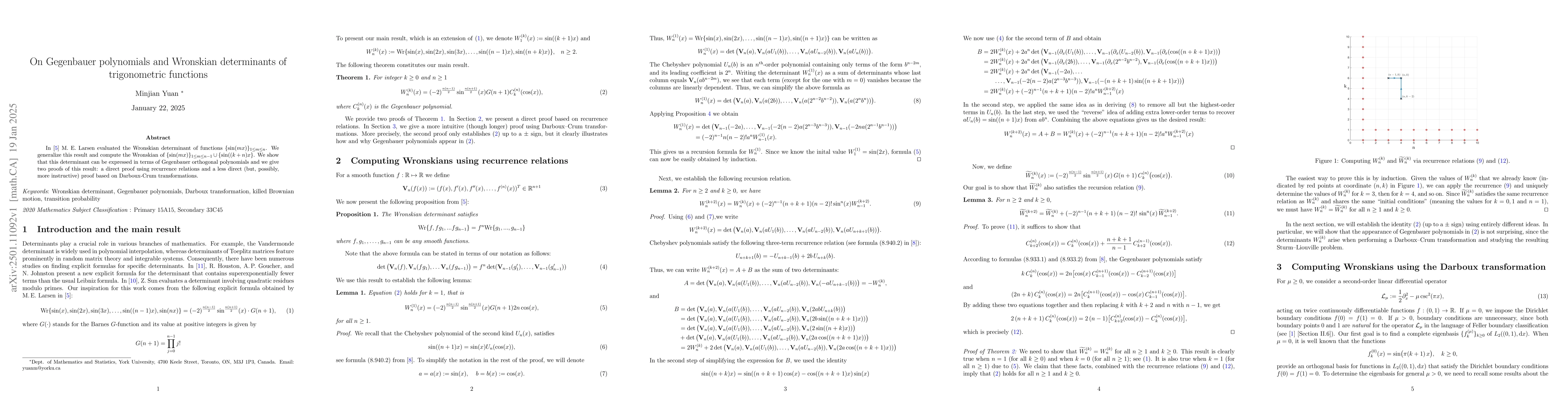 Thumbnail for On Gegenbauer polynomials and Wronskian determinants of trigonometric
  functions