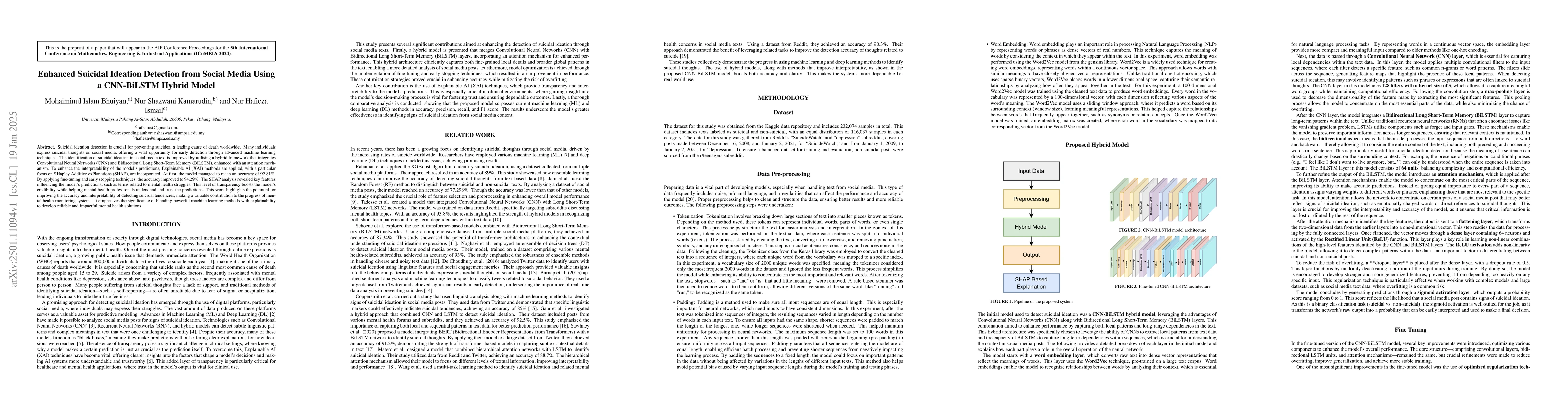 Thumbnail for Enhanced Suicidal Ideation Detection from Social Media Using a
  CNN-BiLSTM Hybrid Model