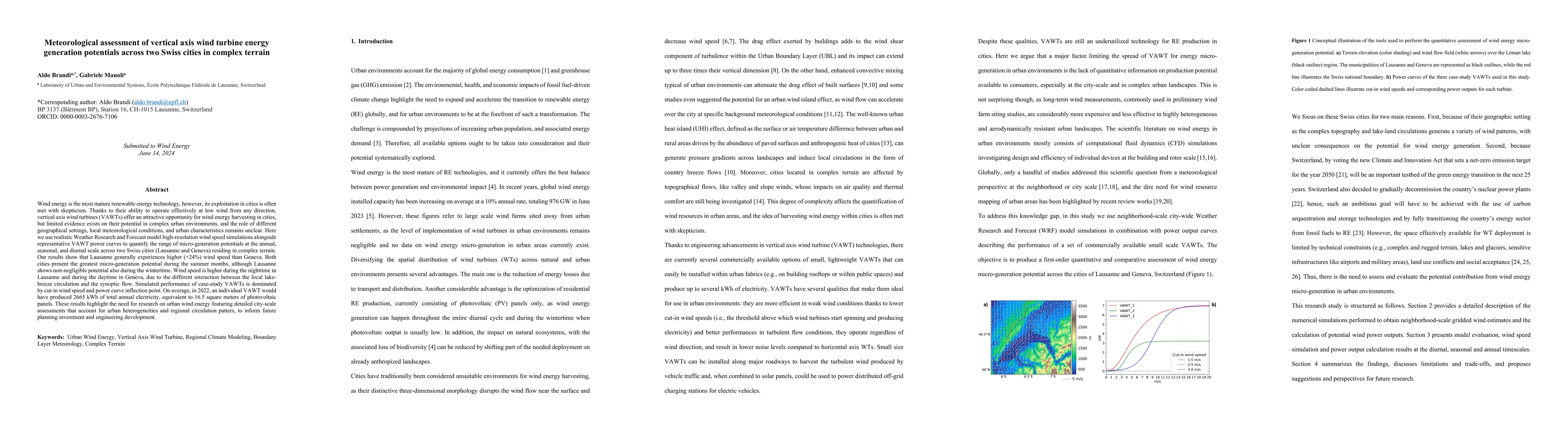 Thumbnail for Meteorological assessment of vertical axis wind turbine energy
  generation potentials across two Swiss cities in complex terrain