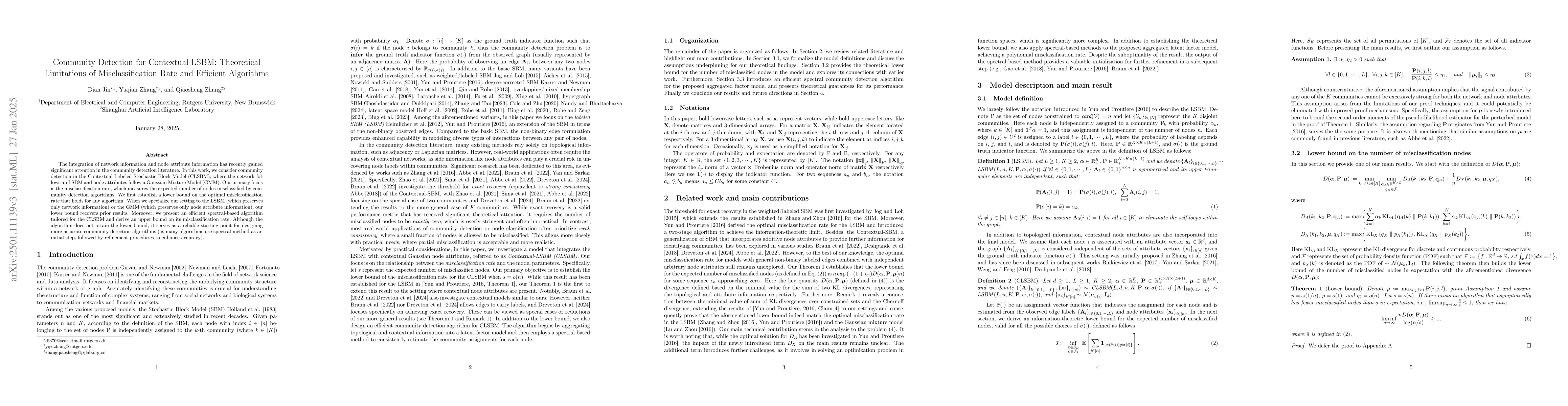 Thumbnail for Community detection for Contexual-LSBM: Theoretical limitation on
  misclassfication ratio and effecient algorithm
