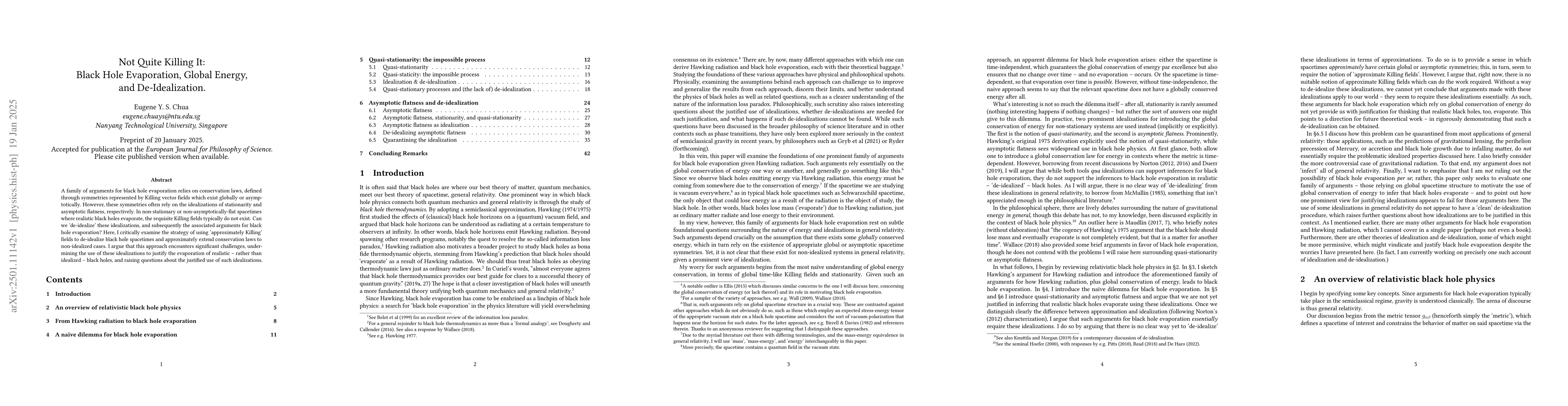 Thumbnail for Not Quite Killing It: Black Hole Evaporation, Global Energy, and
  De-Idealization
