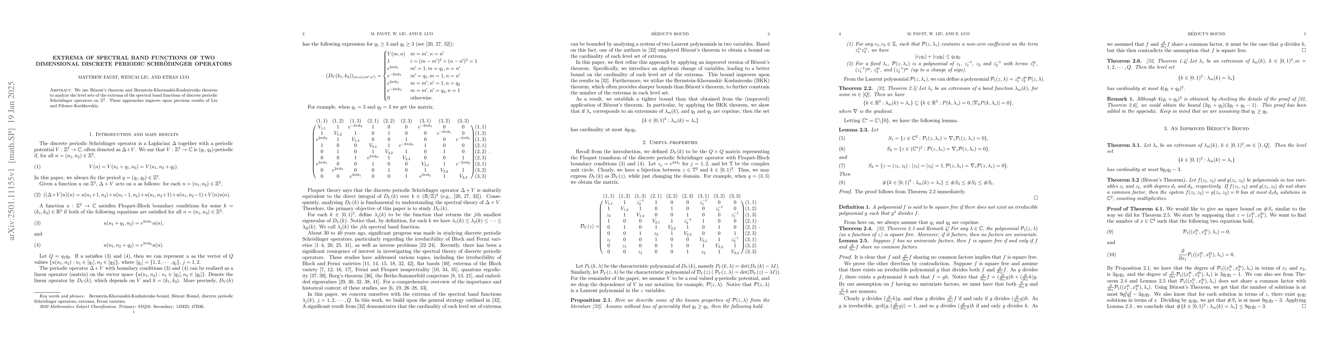 Thumbnail for Extrema of spectral band functions of two dimensional discrete periodic
  Schrödinger operators