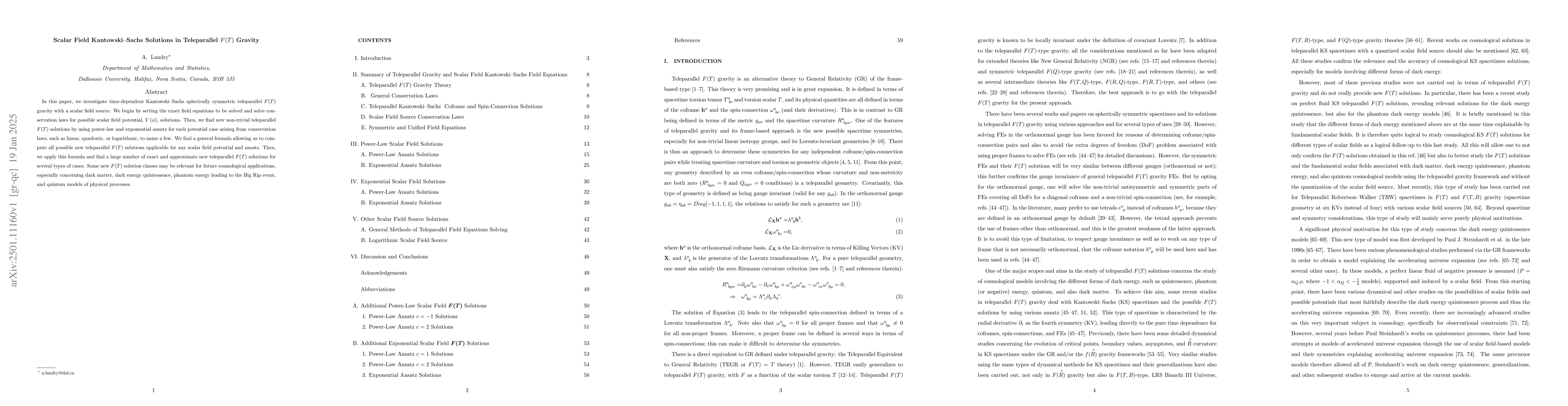 Thumbnail for Scalar Field Kantowski--Sachs Solutions in Teleparallel $F(T)$ Gravity