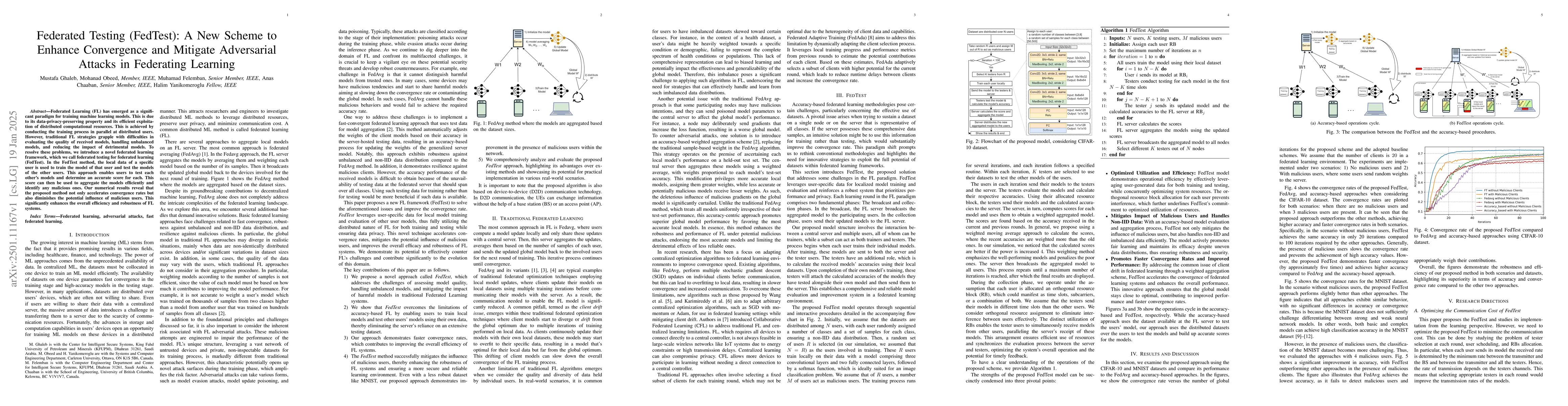 Thumbnail for Federated Testing (FedTest): A New Scheme to Enhance Convergence and
  Mitigate Adversarial Attacks in Federating Learning