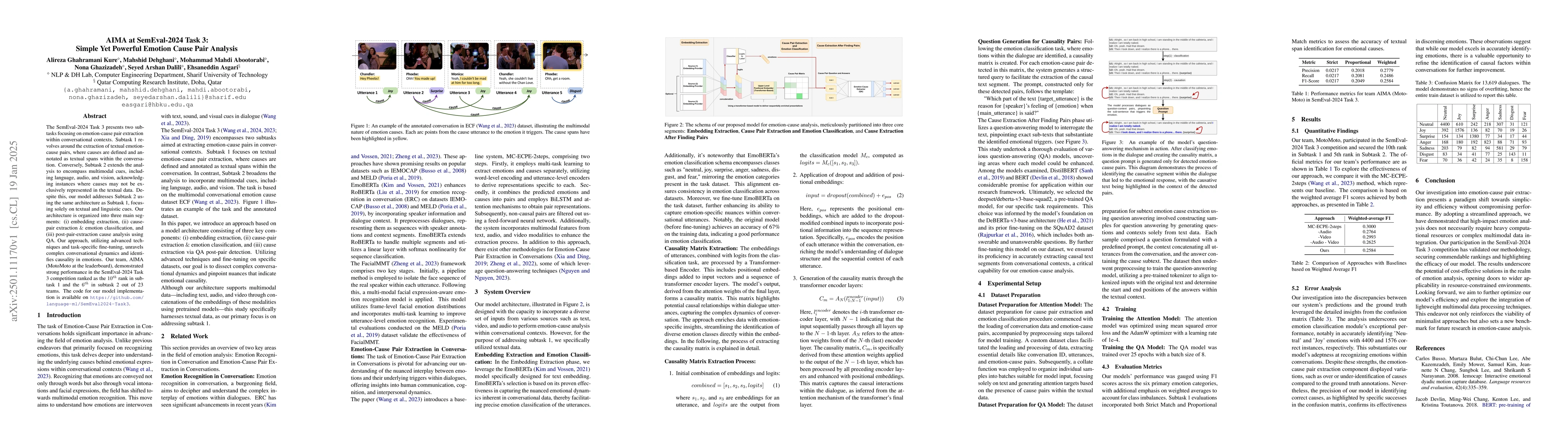Thumbnail for AIMA at SemEval-2024 Task 3: Simple Yet Powerful Emotion Cause Pair
  Analysis