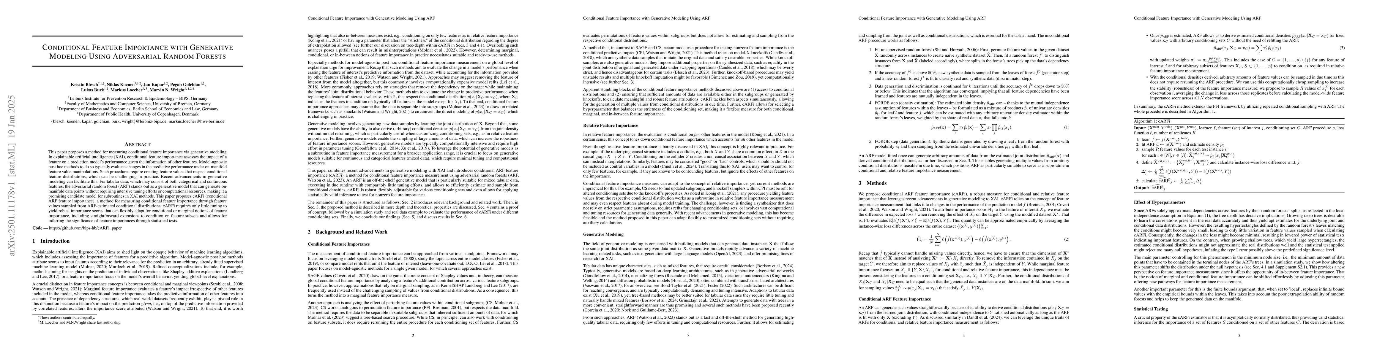 Thumbnail for Conditional Feature Importance with Generative Modeling Using
  Adversarial Random Forests