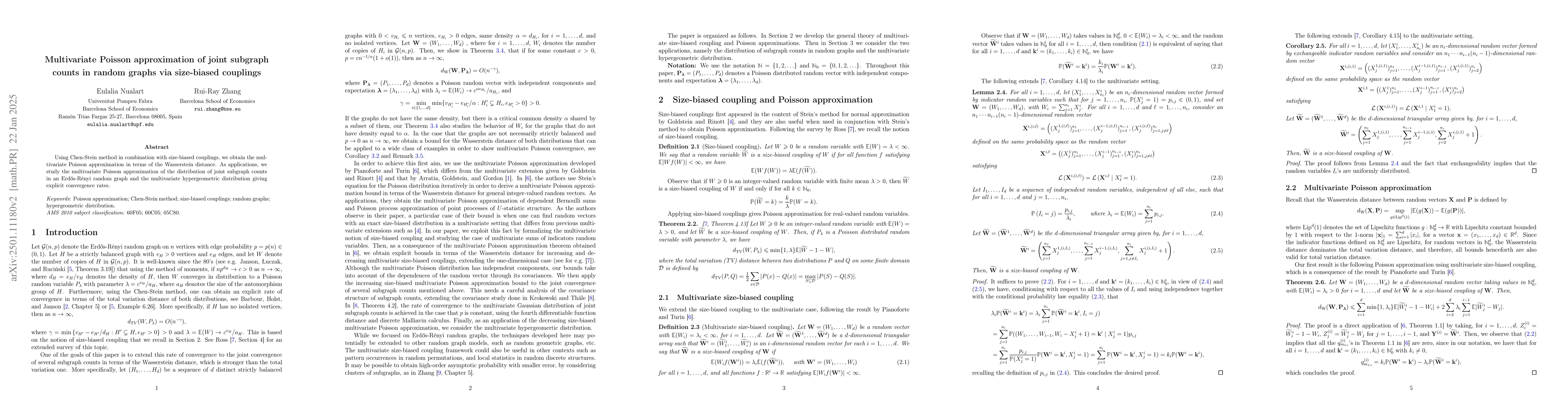 Thumbnail for Multivariate Poisson approximation of joint subgraph counts in random
  graphs via size-biased couplings