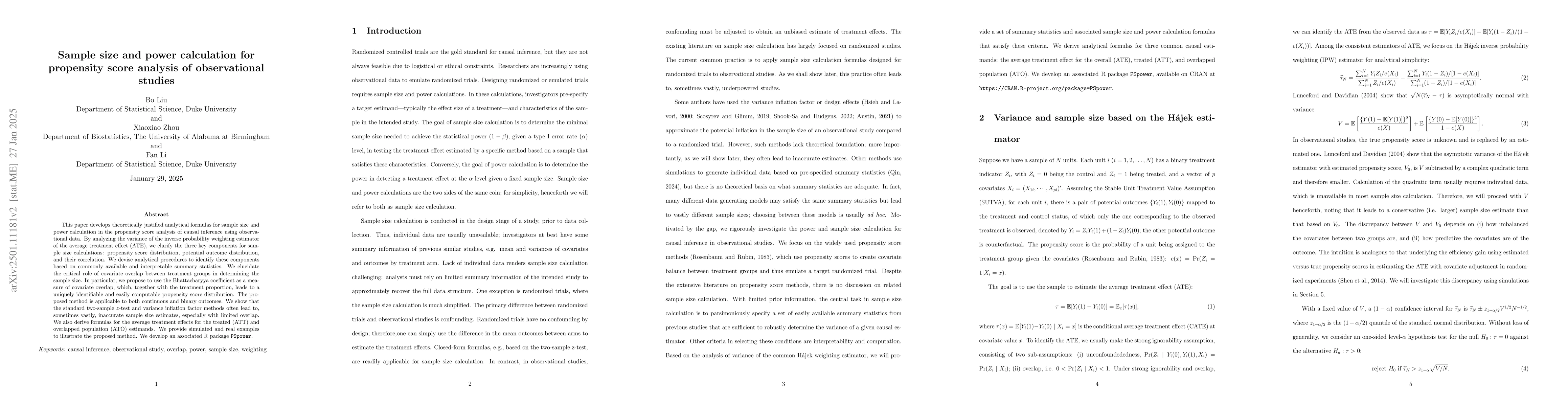 Thumbnail for Sample size and power calculation for propensity score analysis of
  observational studies