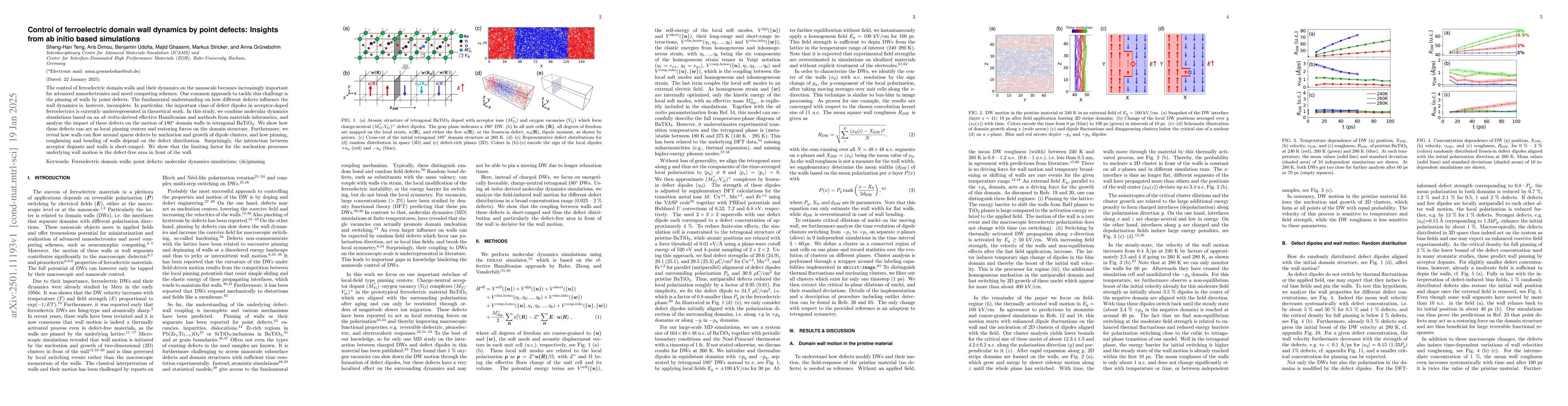 Thumbnail for Control of ferroelectric domain wall dynamics by point defects: Insights
  from ab initio based simulations