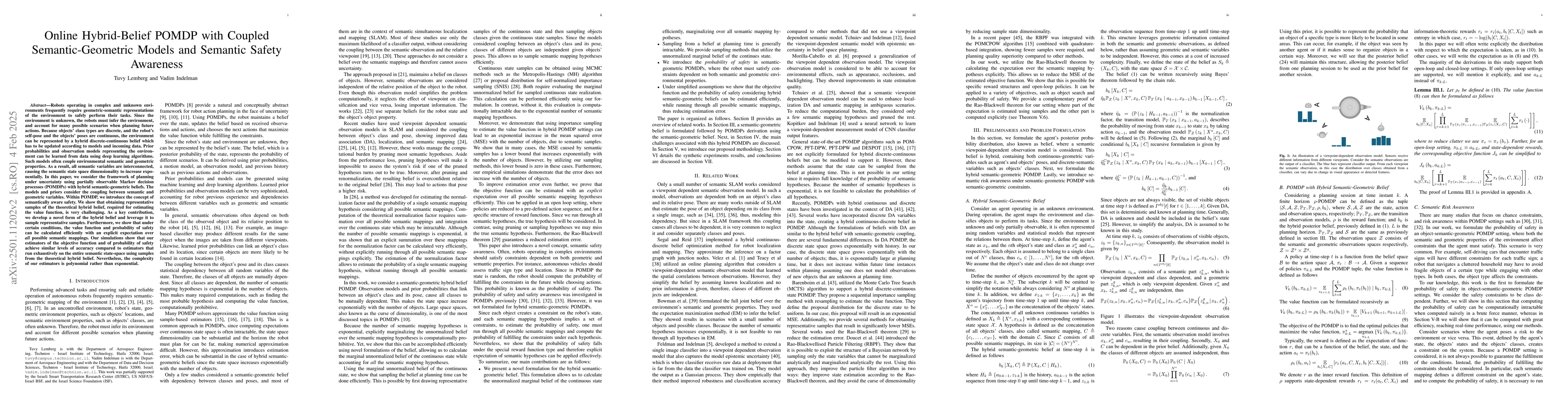 Thumbnail for Online Hybrid-Belief POMDP with Coupled Semantic-Geometric Models and
  Semantic Safety Awareness