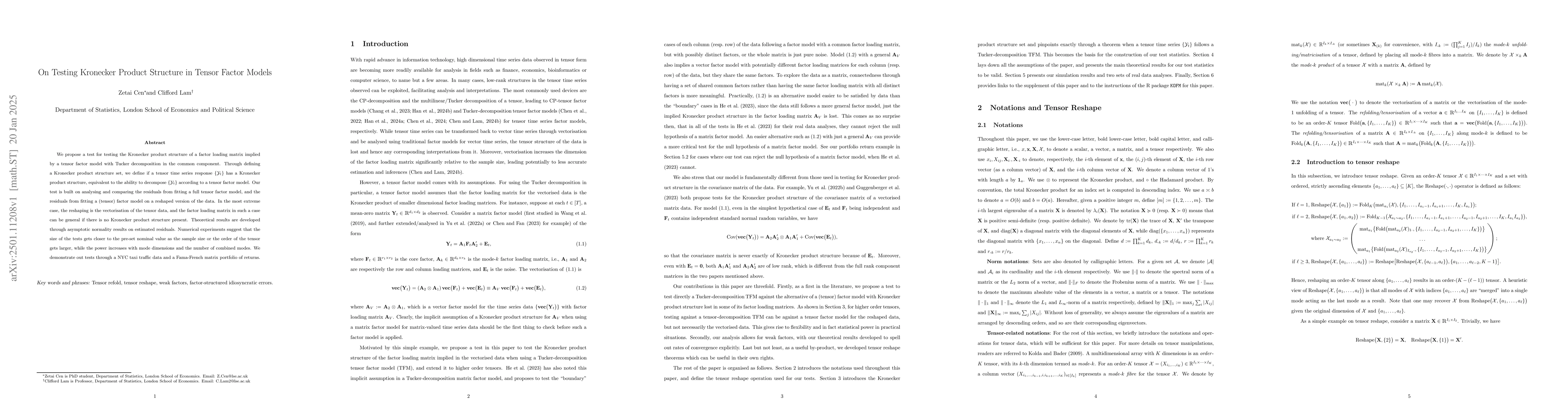 Thumbnail for On Testing Kronecker Product Structure in Tensor Factor Models