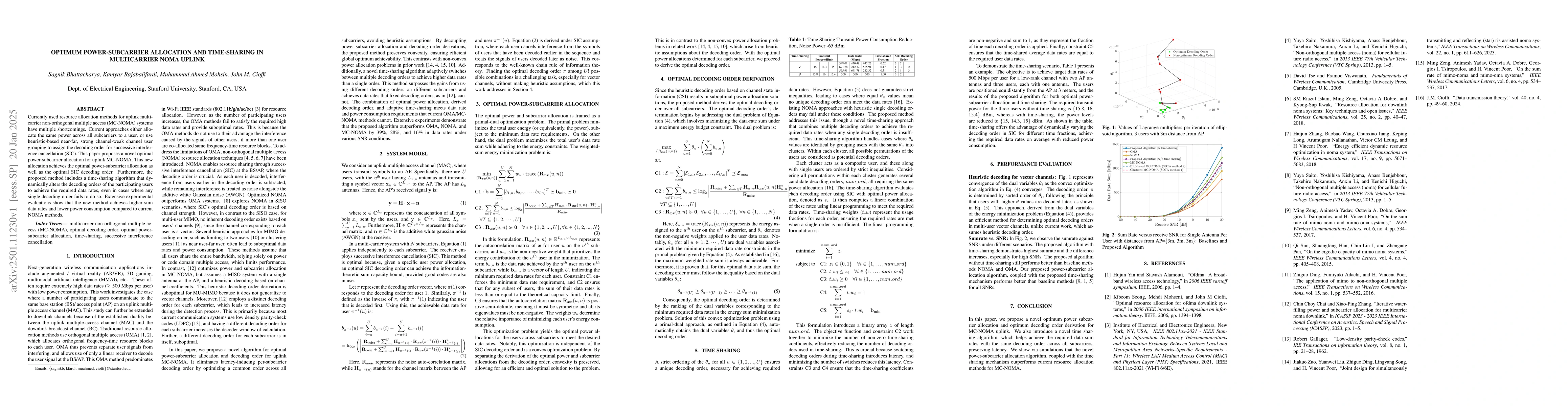 Thumbnail for Optimum Power-Subcarrier Allocation and Time-Sharing in Multicarrier
  NOMA Uplink