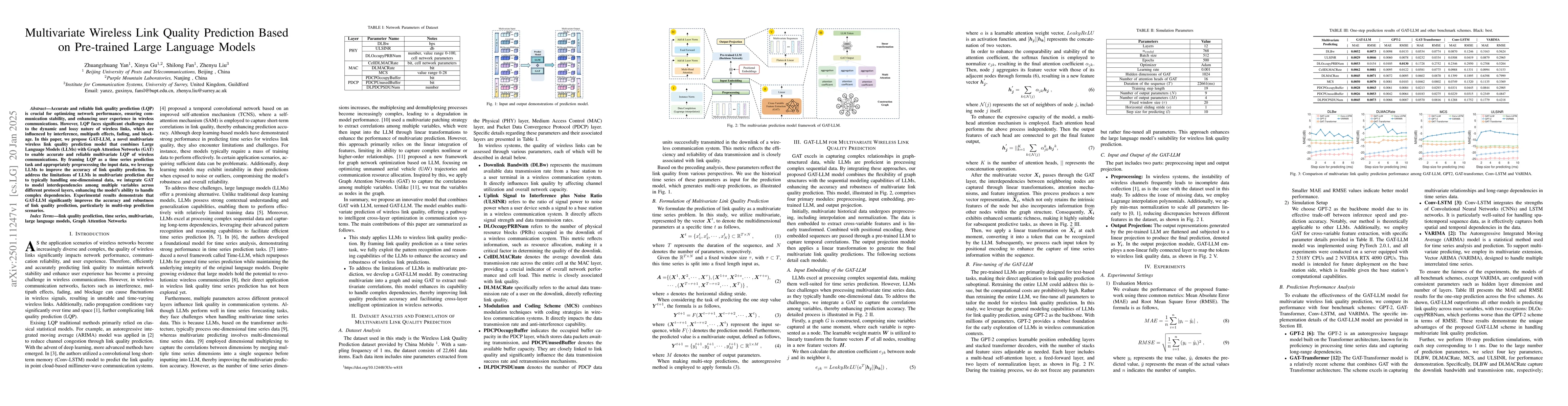 Thumbnail for Multivariate Wireless Link Quality Prediction Based on Pre-trained Large
  Language Models