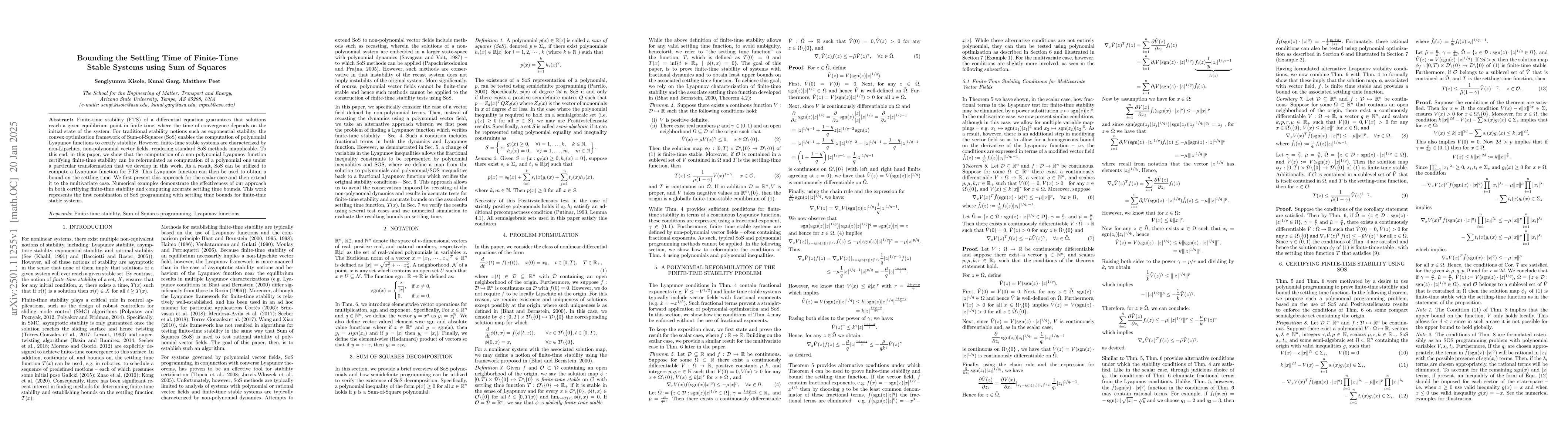 Thumbnail for Bounding the Settling Time of Finite-Time Stable Systems using Sum of
  Squares