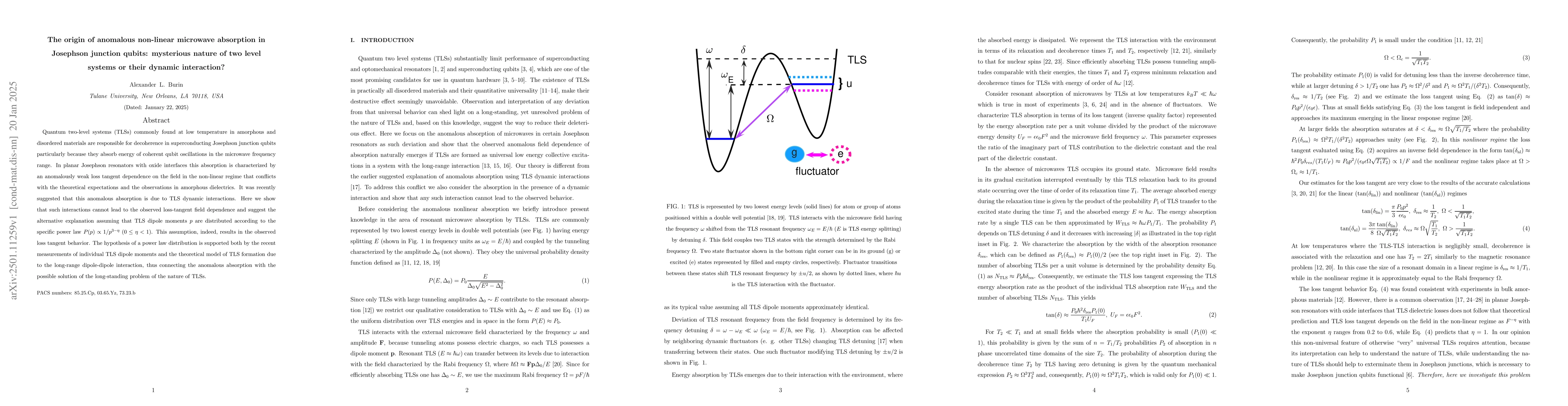 Thumbnail for The origin of anomalous non-linear microwave absorption in Josephson
  junction qubits: mysterious nature of two level systems or their dynamic
  interaction?
